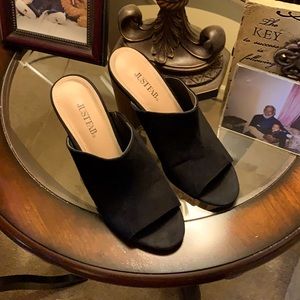 Gently used JustFab black mules sz. 7.5